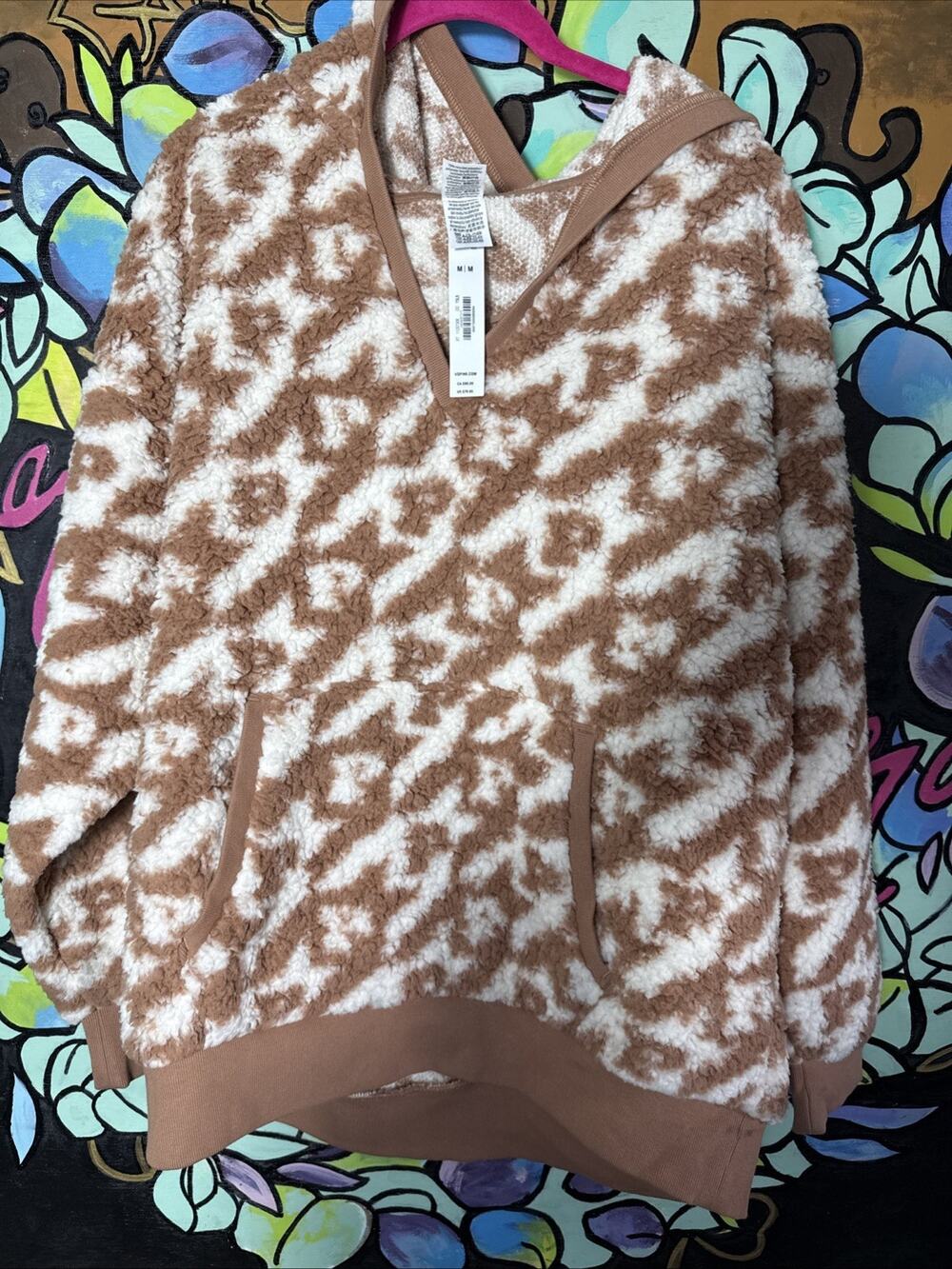 Victoria’s Secret Pink Sherpa Pullover Hoodie, Tan and White, Medium